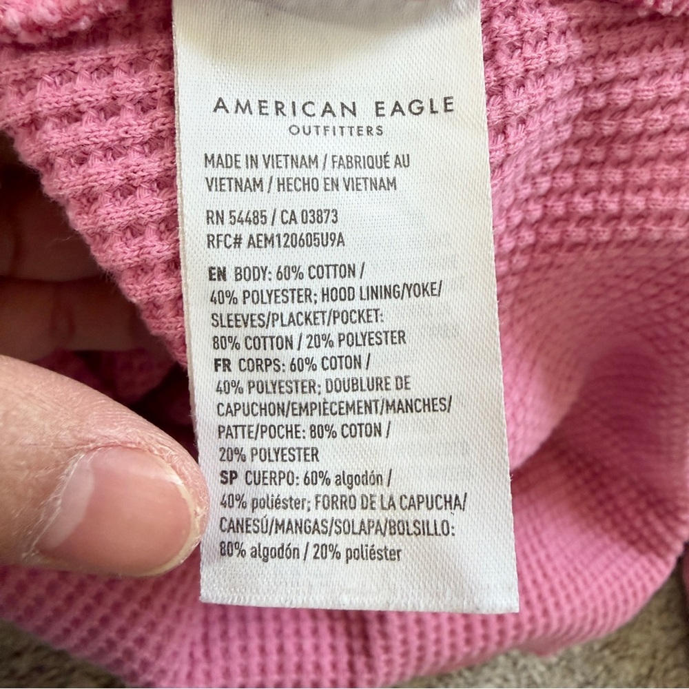 American Eagle Women’s Textured Big Hug Hooded Waffle Shaket Button Front Pink M - Picture 10 of 14